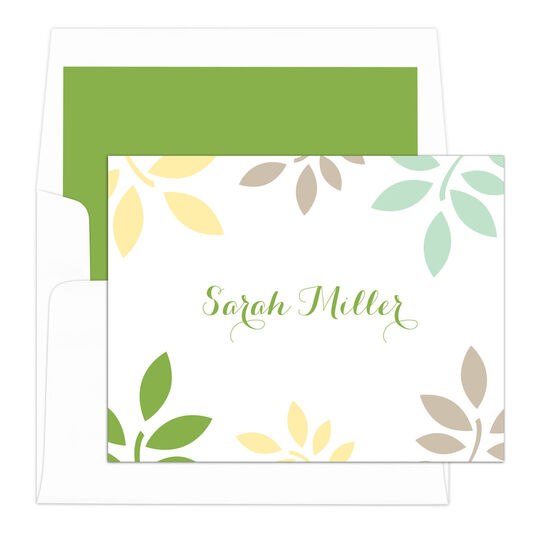 White Botanical Leaves Folded Note Cards
